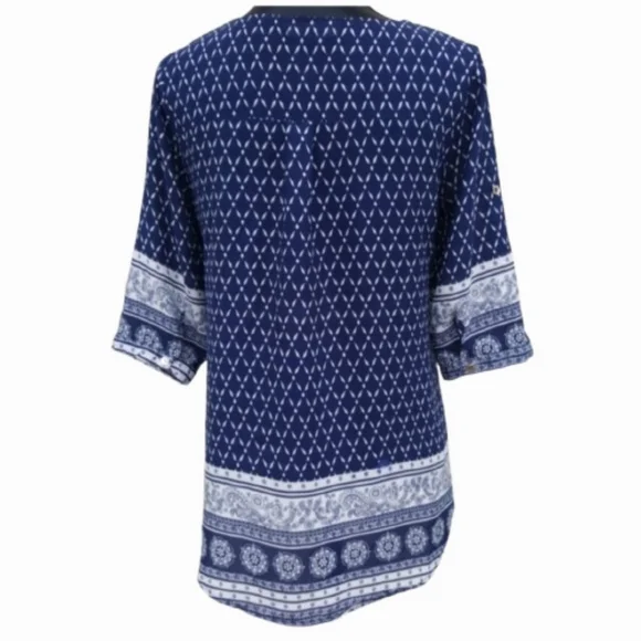 Boho Blue and White Peasant Top (F=M-L) - Picture 3 of 12